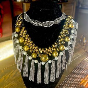 Statement Necklace Trio Crystal/Brass Fashion Jewelry